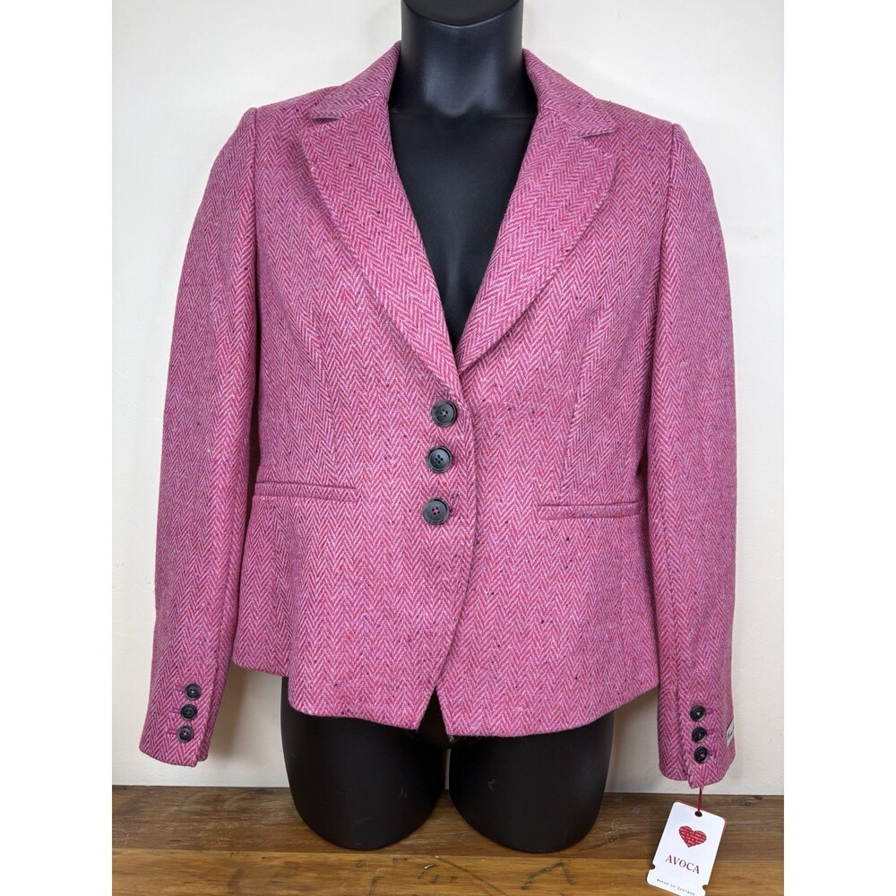 Avoca The Mill Corrib Jacket Pink Herringbone Irish Wool Coat Womens L NWT